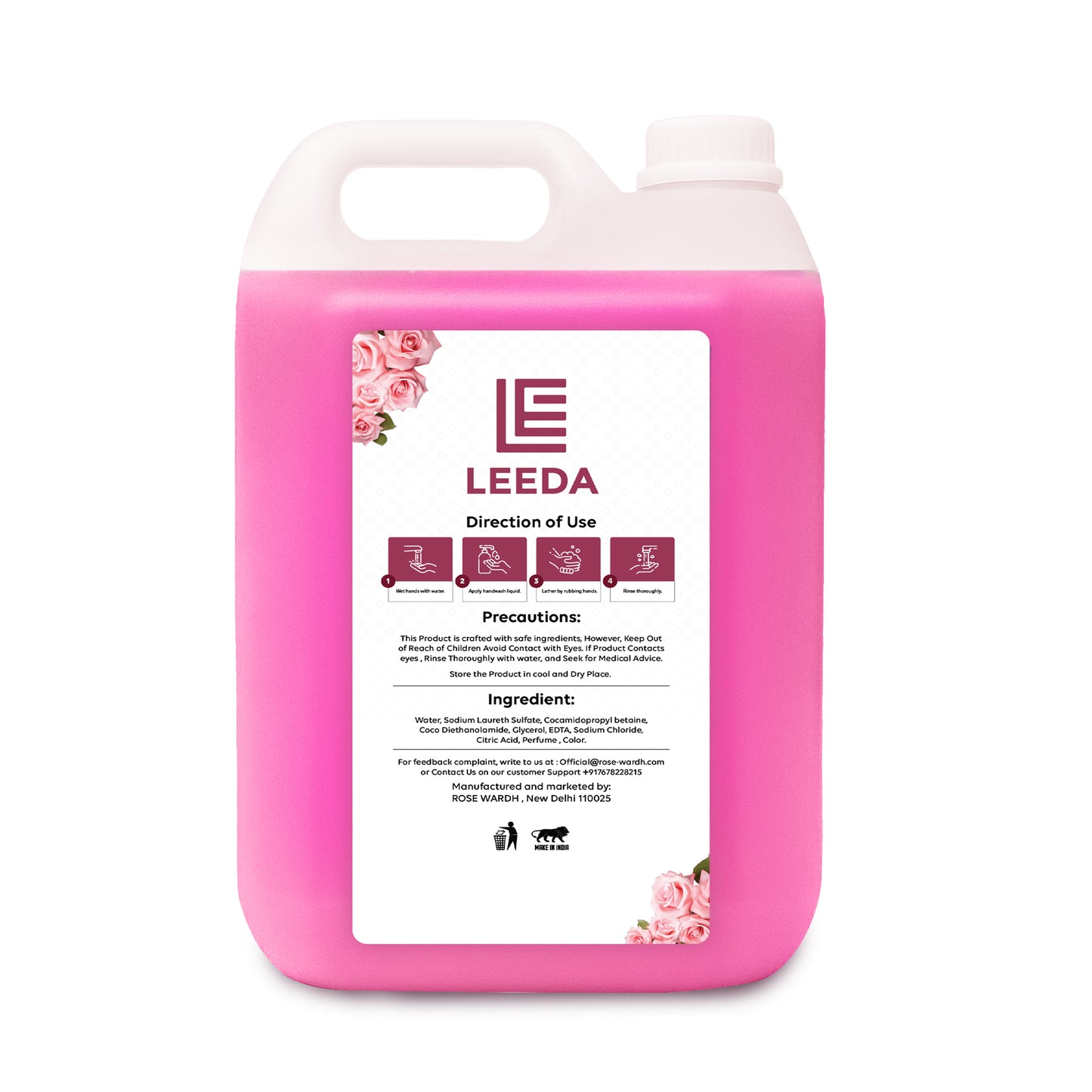 Leeda Rose Handwash 5 Litre | Calming Essence, Paraben-Free | Rich Lathering Formula