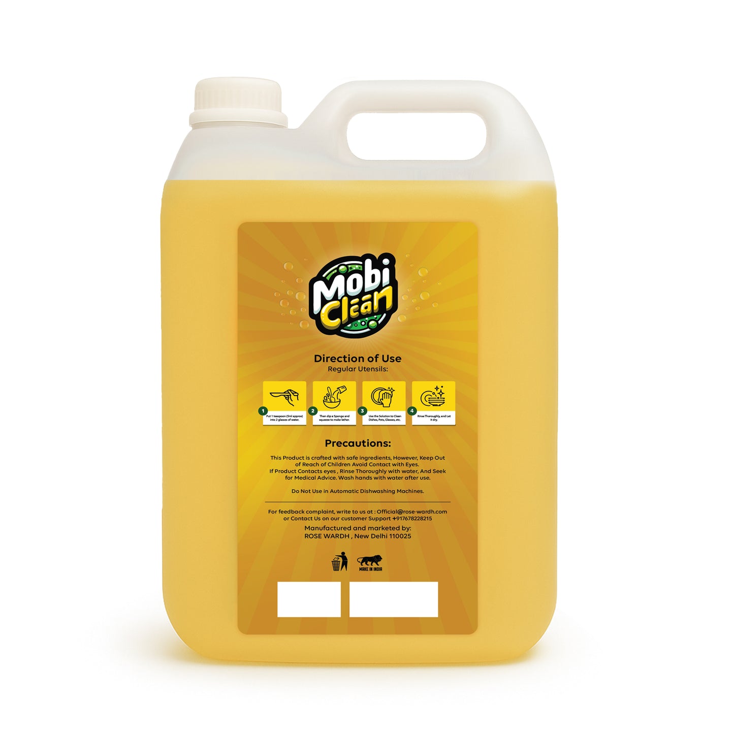 Mobi Clean Natural Lemon Dishwash Gel 5 Litre | 2X Stronger Formula, Soft on Hands