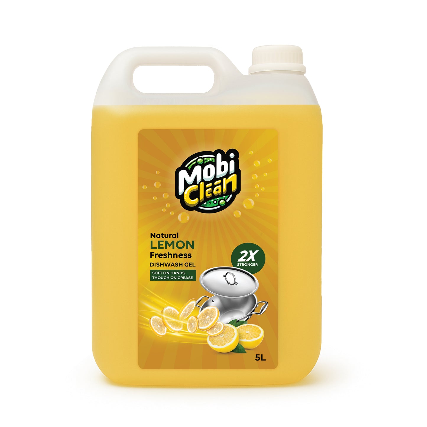 Mobi Clean Natural Lemon Dishwash Gel 5 Litre | 2X Stronger Formula, Soft on Hands