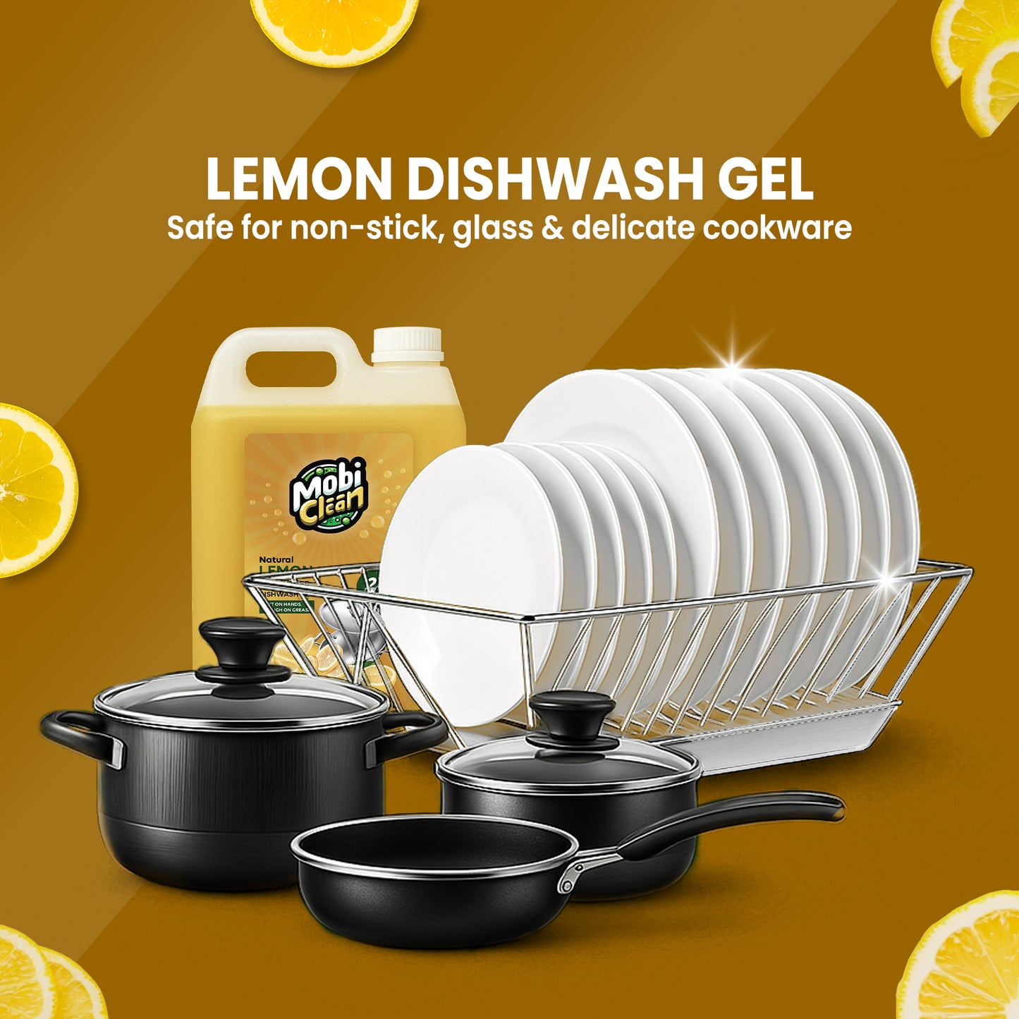 Mobi Clean Natural Lemon Dishwash Gel 5 Litre | 2X Stronger Formula, Soft on Hands