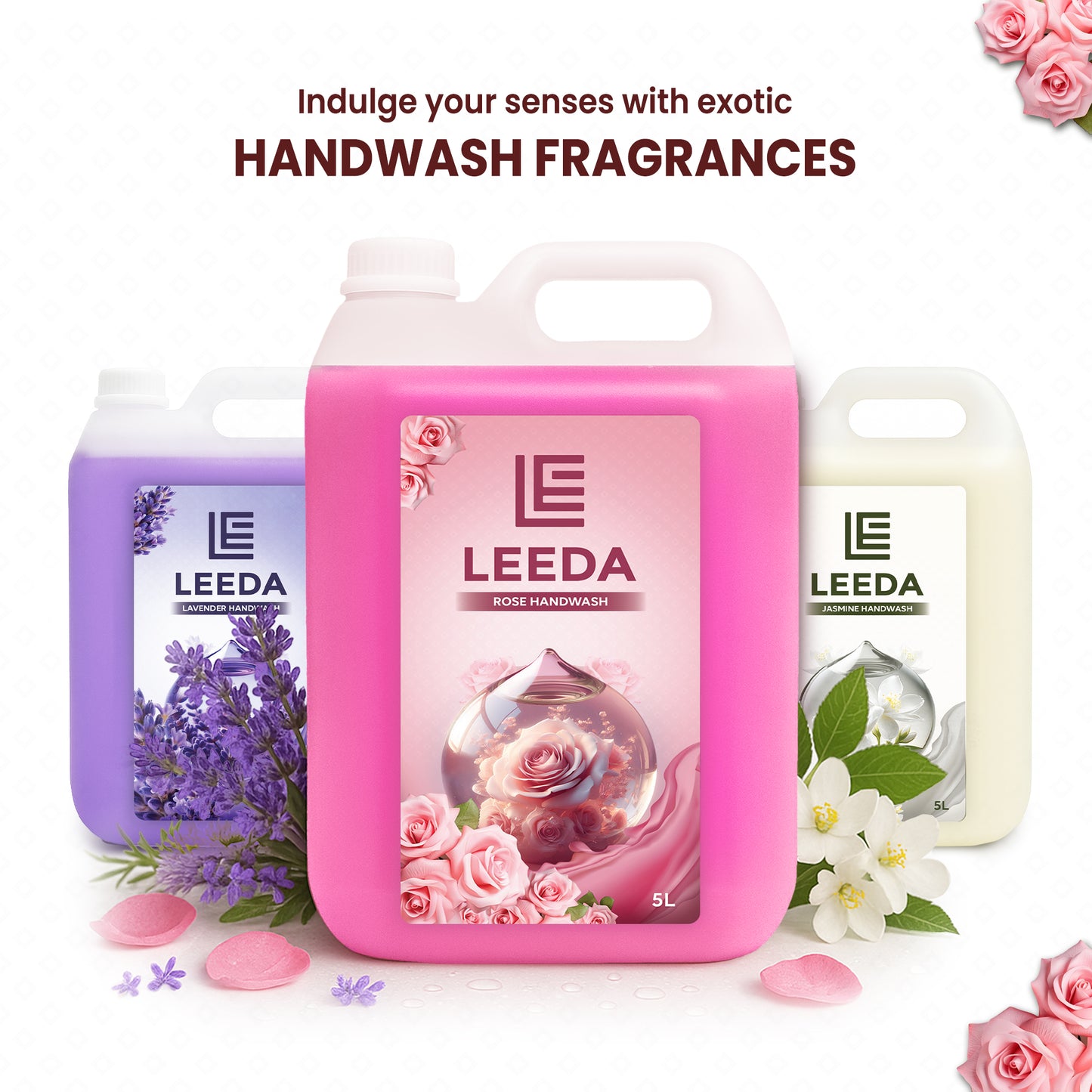 Leeda Rose Handwash 5 Litre | Calming Essence, Paraben-Free | Rich Lathering Formula