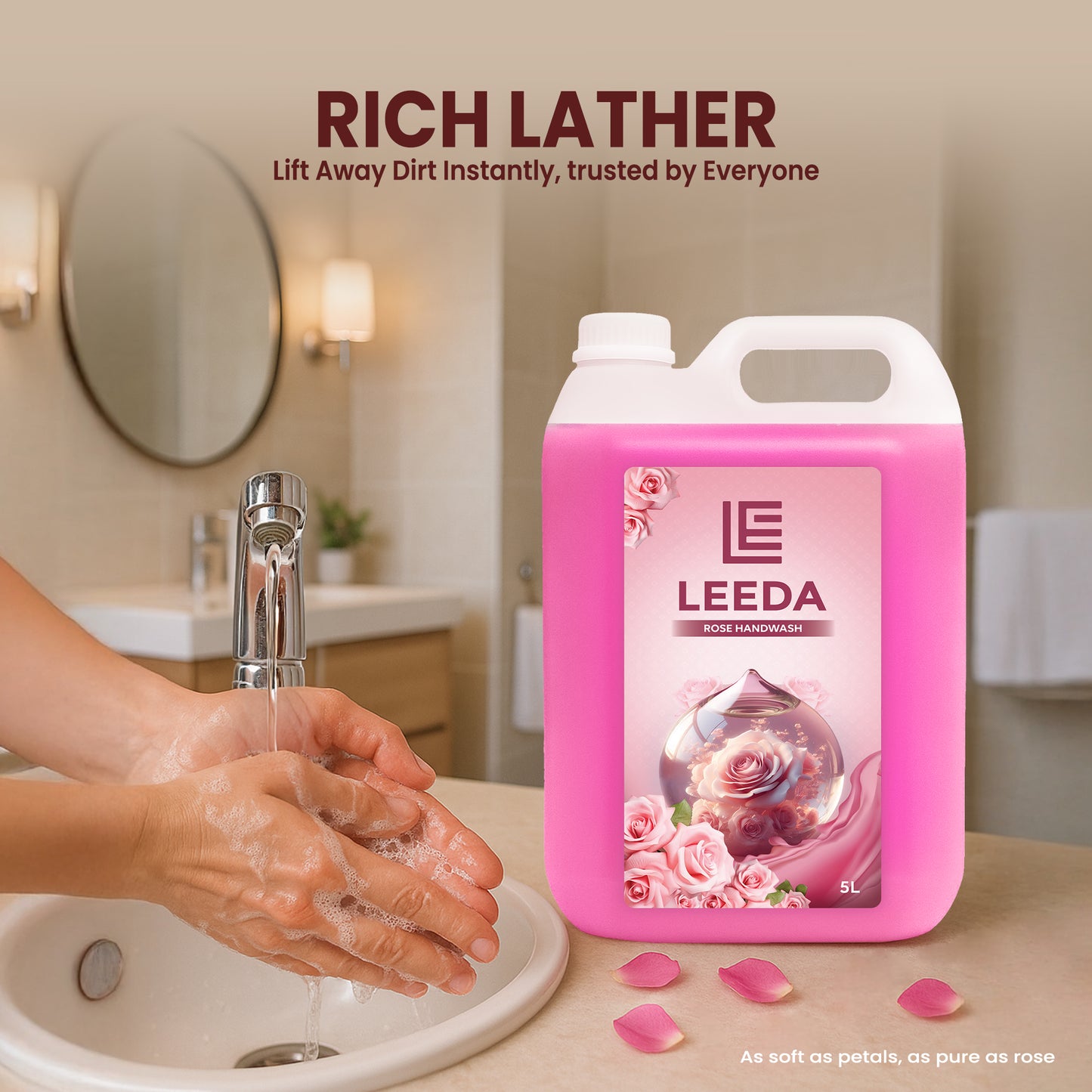 Leeda Rose Handwash 5 Litre | Calming Essence, Paraben-Free | Rich Lathering Formula