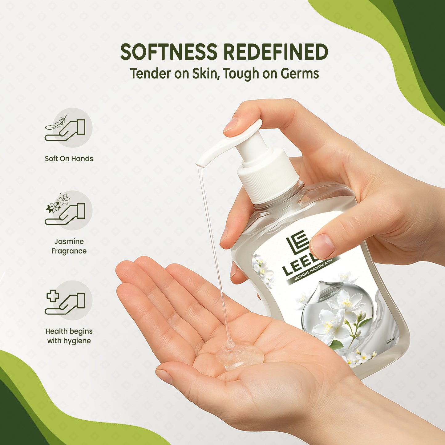 Leeda Jasmine Handwash 200 Ml | Calming Essence, Paraben-Free | Rich Lathering Formula