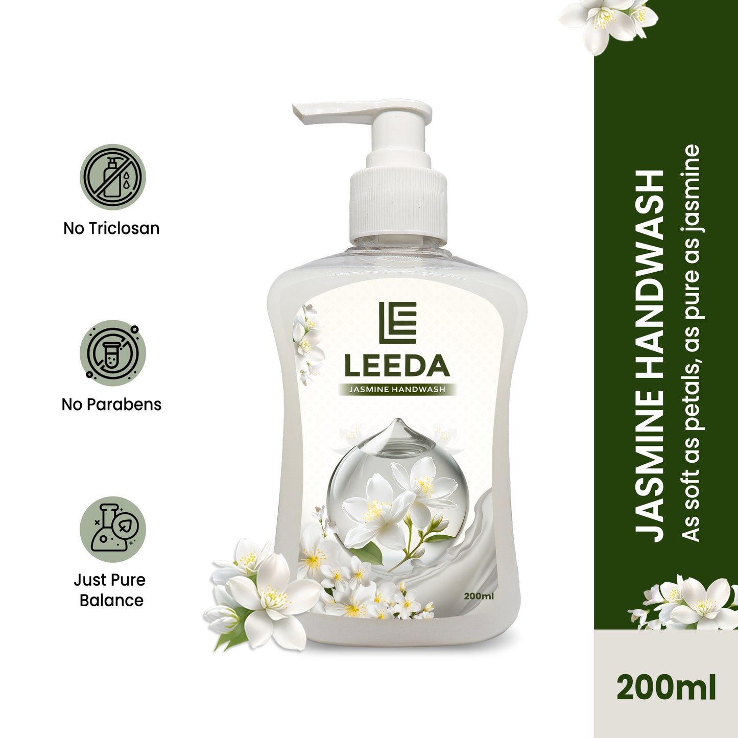 Leeda Jasmine Handwash 200 Ml | Calming Essence, Paraben-Free | Rich Lathering Formula