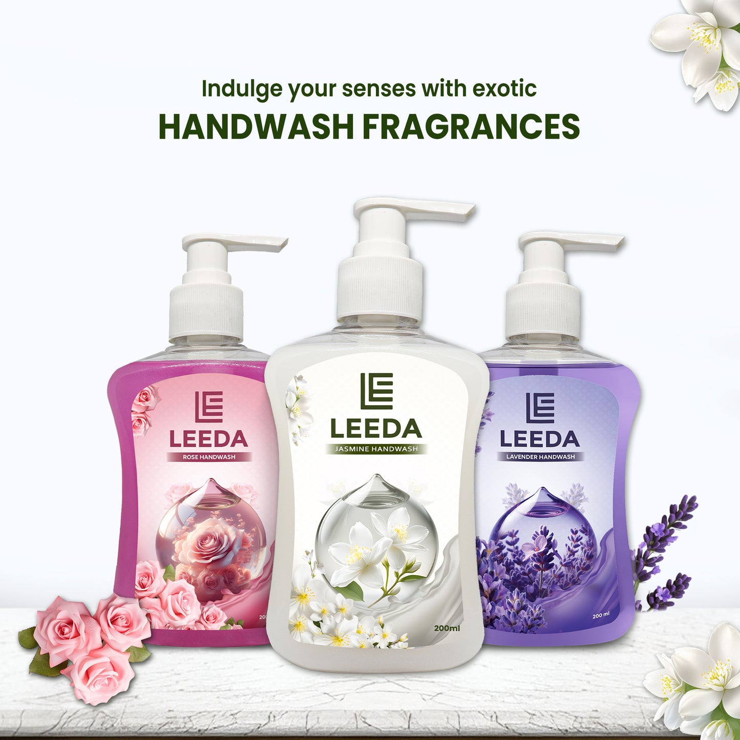 Leeda Jasmine Handwash 200 Ml | Calming Essence, Paraben-Free | Rich Lathering Formula