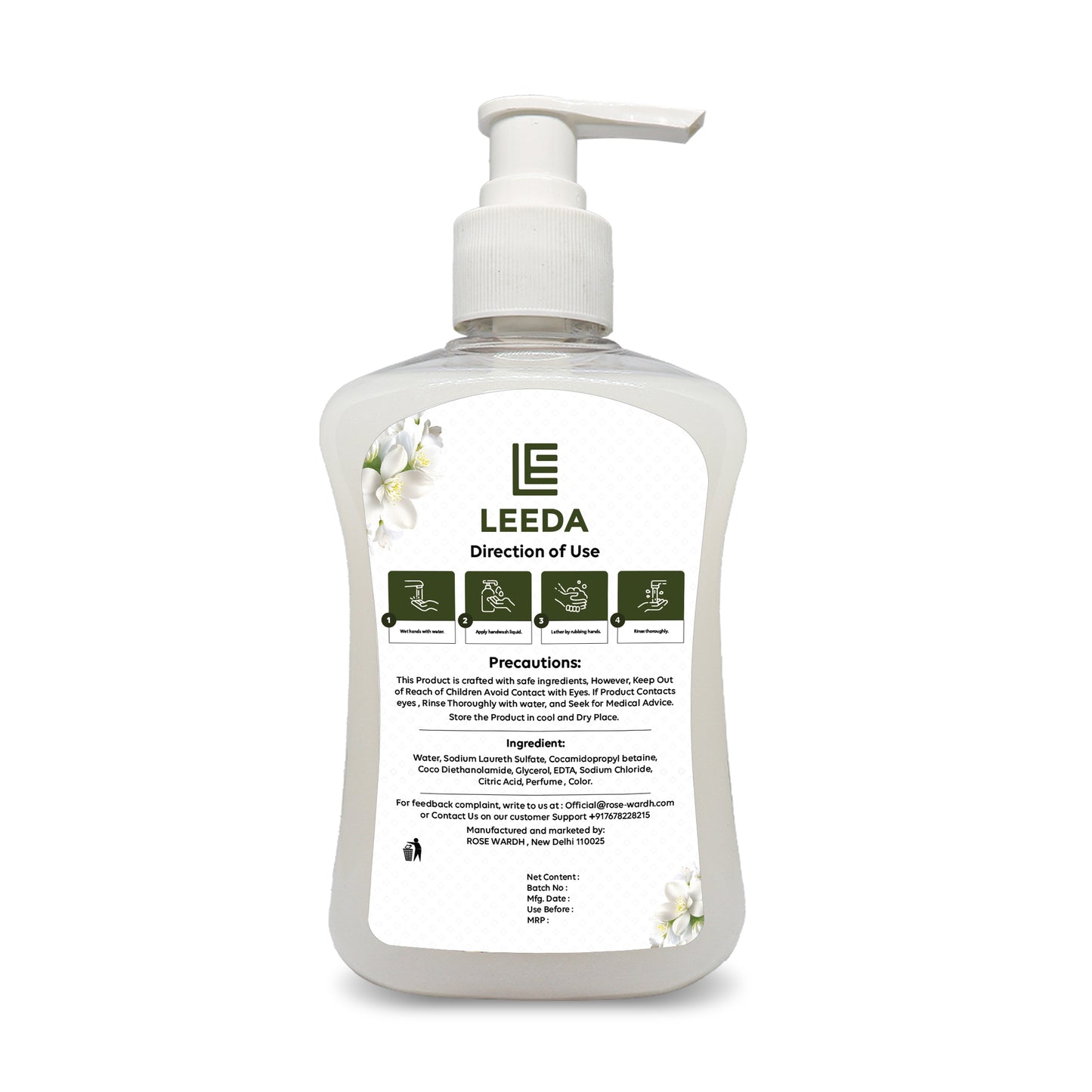 Leeda Jasmine Handwash 200 Ml | Calming Essence, Paraben-Free | Rich Lathering Formula
